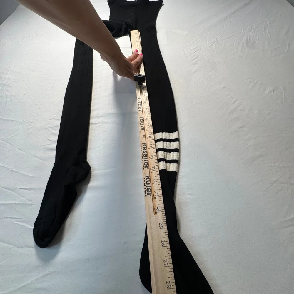 Thom Browne 4 Bar Ribbed Tights Black Thick Knit Stripe Tights Hosiery Womens